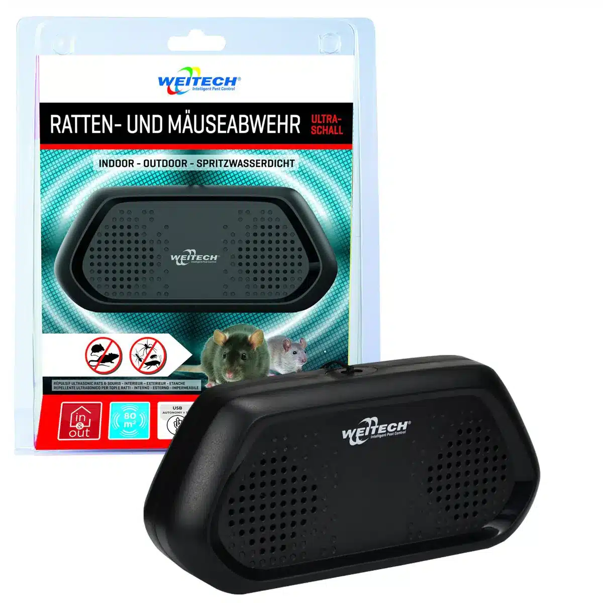Ultrazvukový odpudzovač proti potkanom a myšiam IP44 Weitech WK0344