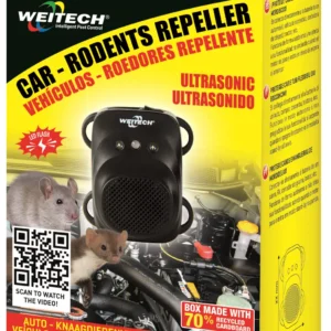 Profesionalný duálny odpudzovač proti kunám a hlodavcom do auta Weitech WK0508 namontovaný v motorovom priestore
