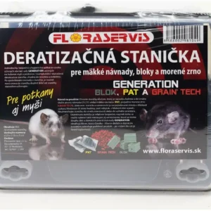 Robustná uzamykateľná plastová deratizačná stanička Floraservis určená na hubenie potkanov a potkanov.