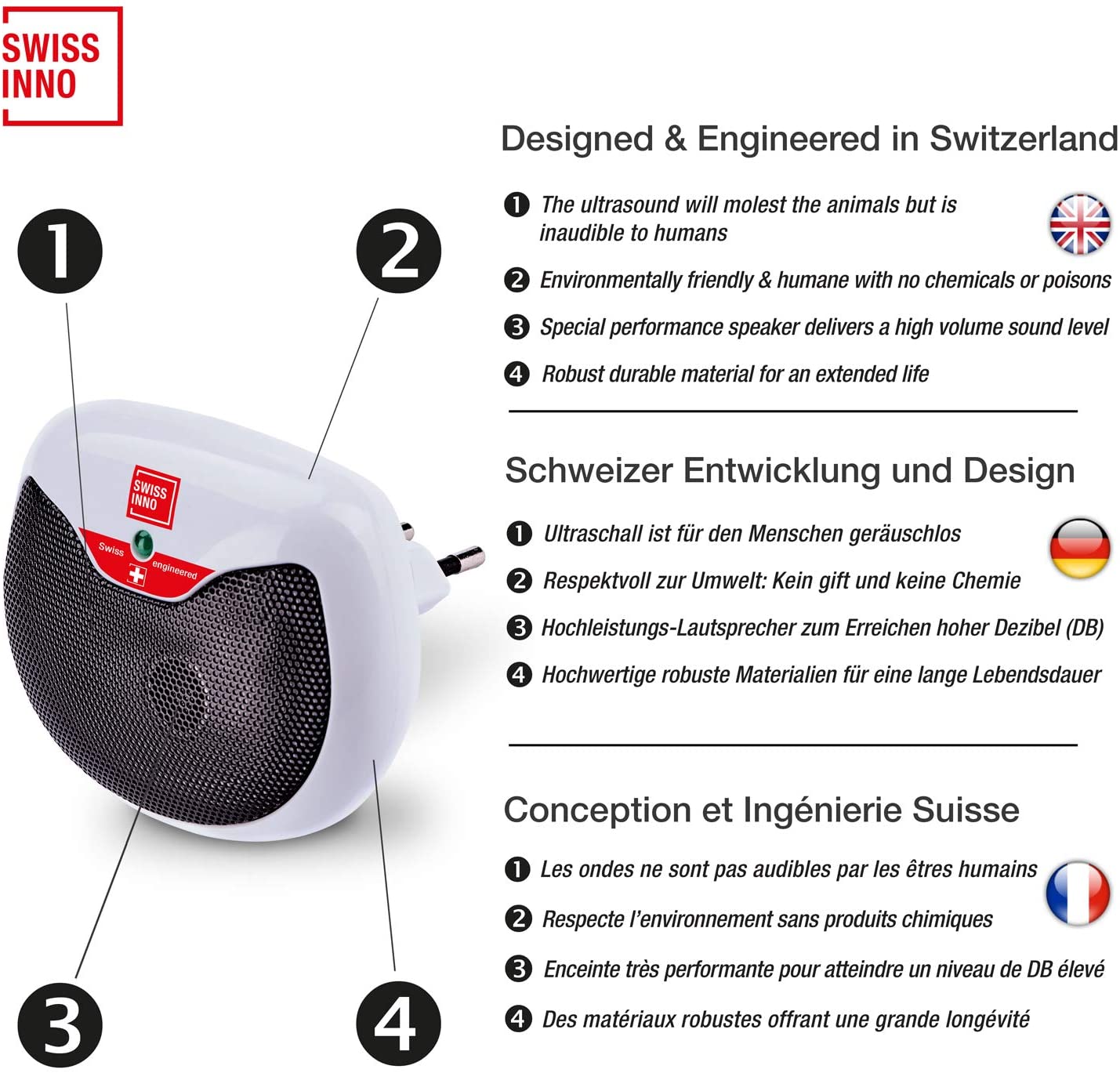 Mini ultrazvukový odpudzovač hlodavcov SWISSINNO 15m2