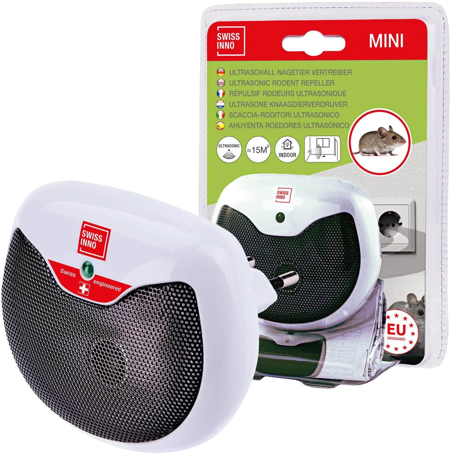 Mini ultrazvukový odpudzovač hlodavcov SWISSINNO pre interiéry do 15 m²