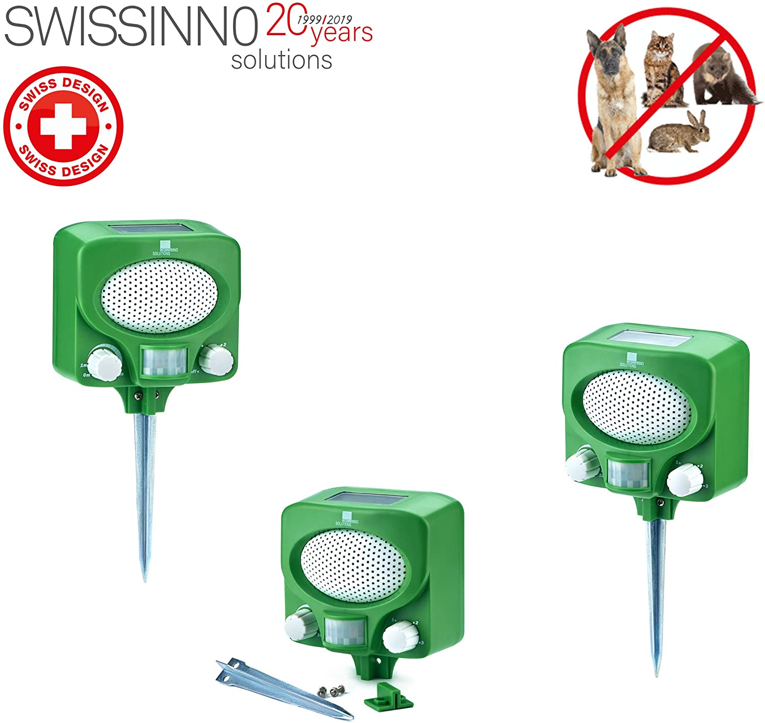 Solárny ultrazvukový odpudzovač zvierat SWISSINNO